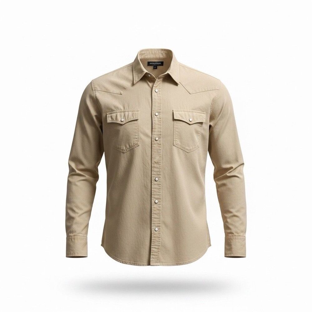 Schaefer Outfitter Mens Khaki Western Yoke Pearl Snap Shirt Large Workwear